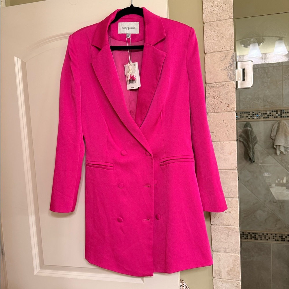 Lucy Paris Double-Breasted Pink Blazer Dress - Picture 2 of 4